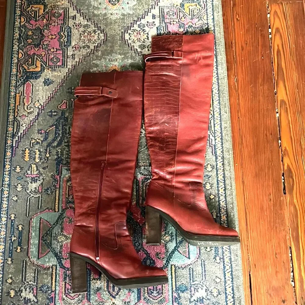 NWOB Free People Novak OTK over the knee leather heeled boots sz 39